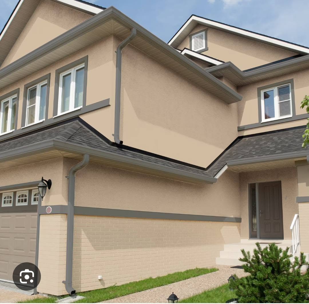 Warm neutral residential exterior with grey accents